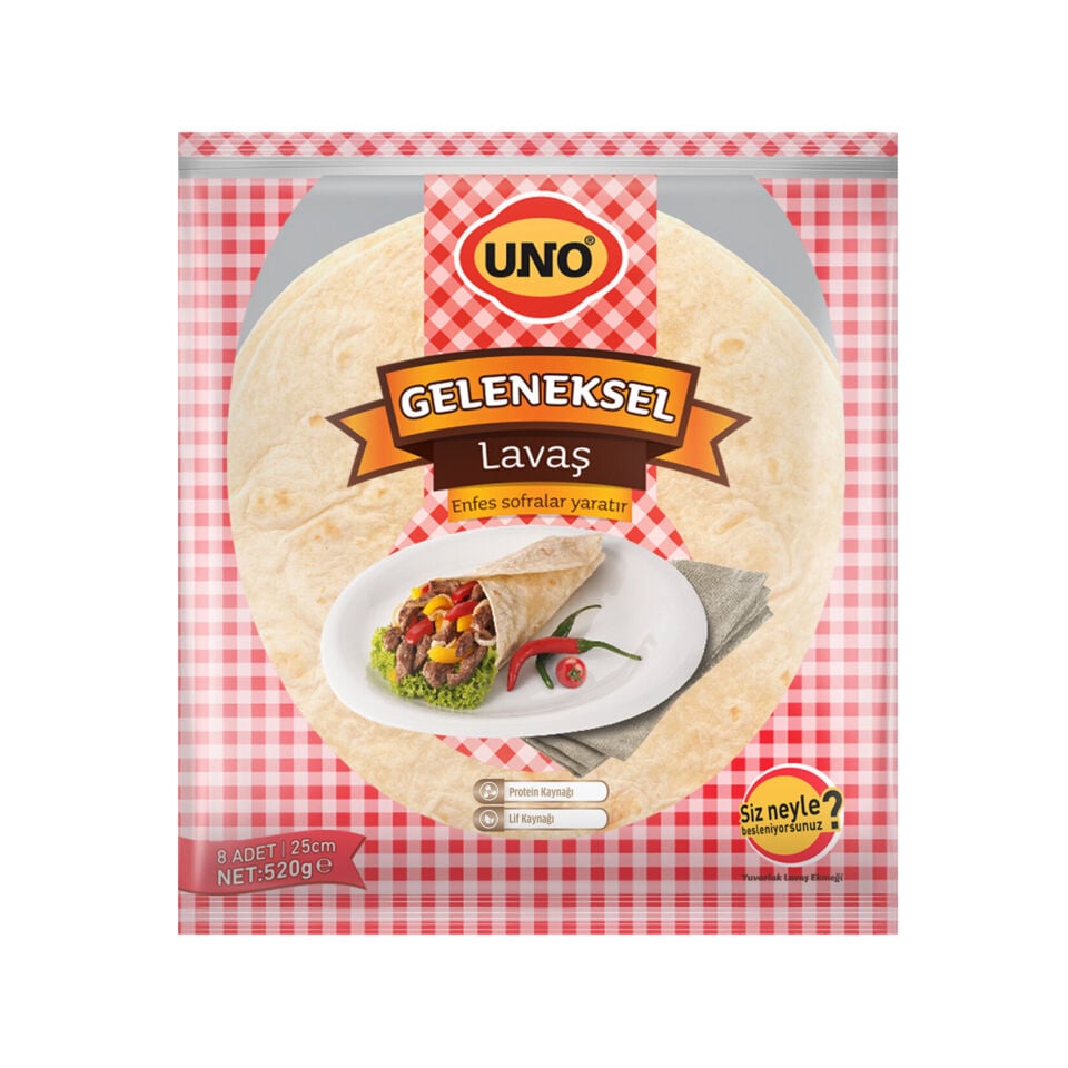 Uno Geleneksel Lavaş 8 Adet 25 cm 520 gr