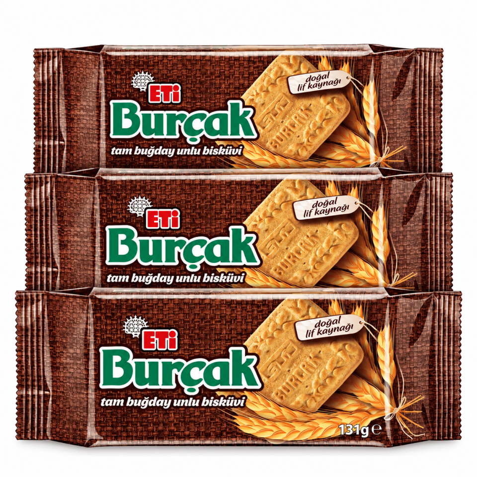 Eti Burçak Tam Buğday Unlu Bisküvi 3 x 131 G