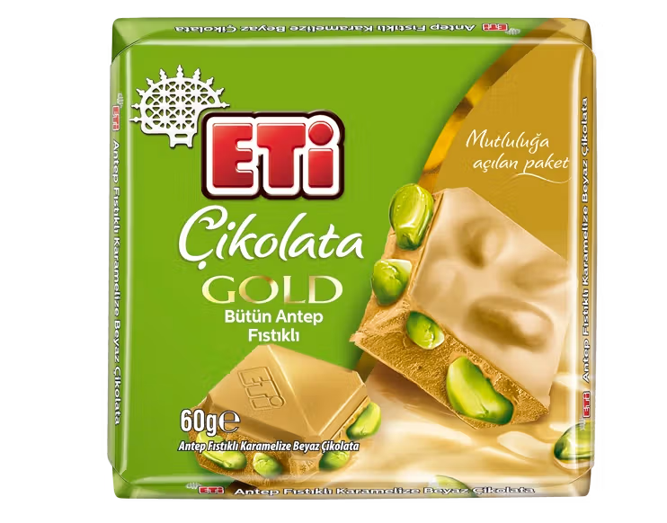 Eti Çikolata Gold Antep Fıstıklı Karamelize Kare 60 g
